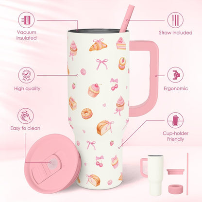 SANDJEST Pickleball 40oz Tumbler With Handle and Straw, Pickleball Queen Insulated Stainless Steel Travel Coffee Mug for Women Girls Players, Gift Idea for Birthday Christmas Mothers Day