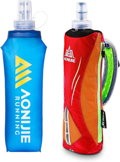 AONIJIE Running Water Bottle Hand Held for Runners, Fit 6.8 Inches Phone, Collapsible 17oz/500ml Soft Flask, Adjustable Strap Handheld for Walking, Hiking