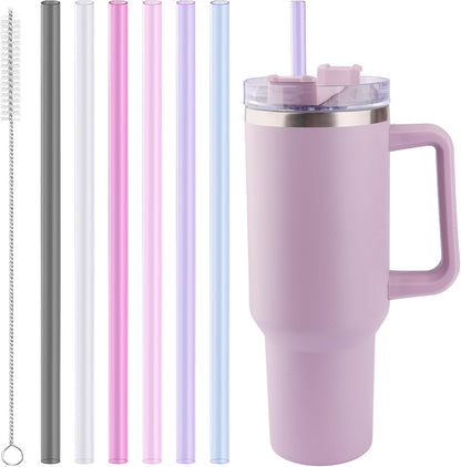 Joshey 12 Inch Tritan Replacement Straws for Stanley 40oz Tumbler - 6 Pack Reusable Long Straws with Cleaning Brush, Fits 30oz & 40oz Stanley Cup Accessories, BPA-Free (6 Colors)