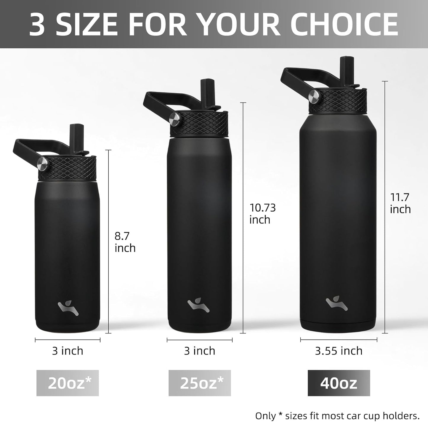 Konokyo 22oz Stainless Steel Bottles with 3 Lids Sport Insulated Water Bottle,Mint