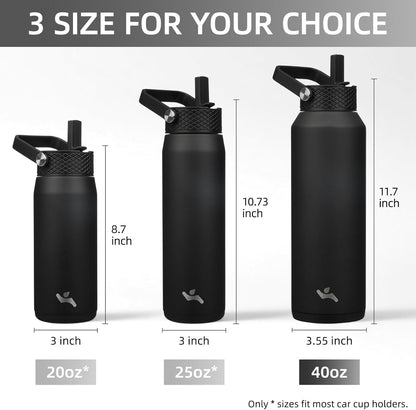 Konokyo 22oz Stainless Steel Bottles with 3 Lids Sport Insulated Water Bottle,Mint