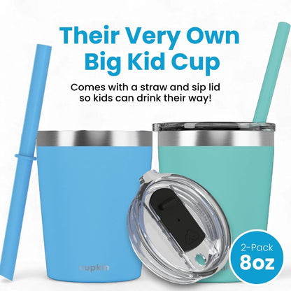 CUPKIN Stainless Steel Insulated Tumbler with Lid and Straw, 20 oz Stainless Steel Cups, Set of 2 Travel Coffee Mug for Adults, Iced Coffee Cup with Lid, Tumbler for Travel (Coral + Yellow)