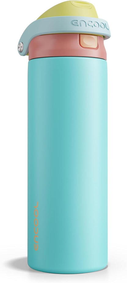 ENCOOL Leakproof Insulated Water Bottle with Straw Dual-Sip Water Bottle Bag-Safe Design for Work, Commute & Gym – Keeps Drinks Cold All Day, 24 oz, Lemonade Pink - Colors A