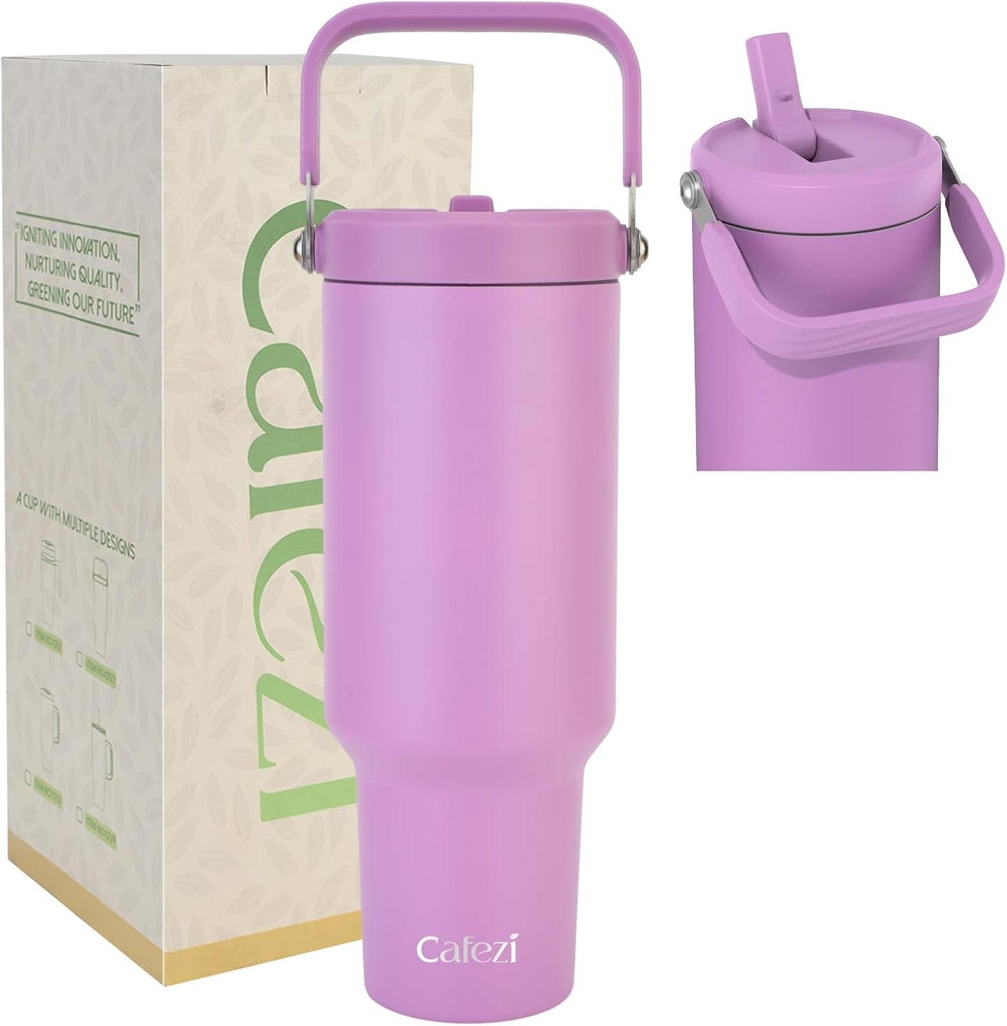 40 oz Insulated Tumbler with Top Handle and Flip Straw, Vacuum Insulated Stainless Steel Cup with Leak-Proof Lid, Sweat-Free, Fits Cup Holder, Keeps Ice Cold up to 30 Hours