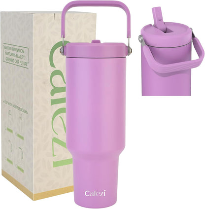 40 oz Insulated Tumbler with Top Handle and Flip Straw, Vacuum Insulated Stainless Steel Cup with Leak-Proof Lid, Sweat-Free, Fits Cup Holder, Keeps Ice Cold up to 30 Hours