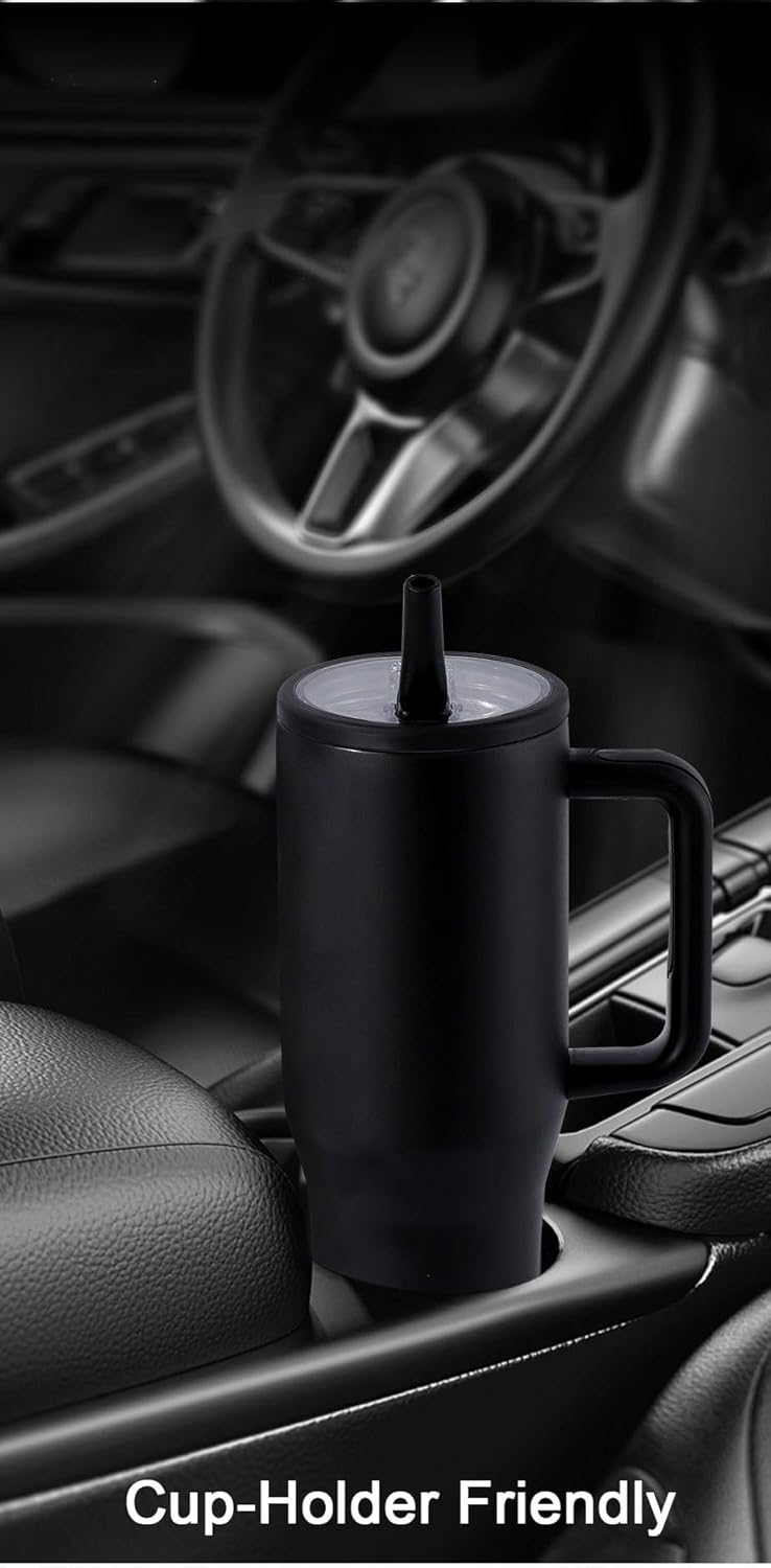 40 oz Tumbler with Handle, 100% Leakproof Insulated Tumbler with Lid and Straw, Stainless Steel Travel Mug, Water Bottle with Flip Straw, Keep Drinks Cold or Hot, Black