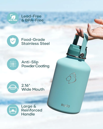 BUZIO 40oz Insulated Water Bottle, Triple Wall Vacuum Stainless Steel Water Flask with 2 lids, Lead-Free BPA-Free Straw Lid Sports Canteen Jug, Cold 48H & Hot 24H- Black - Colors B