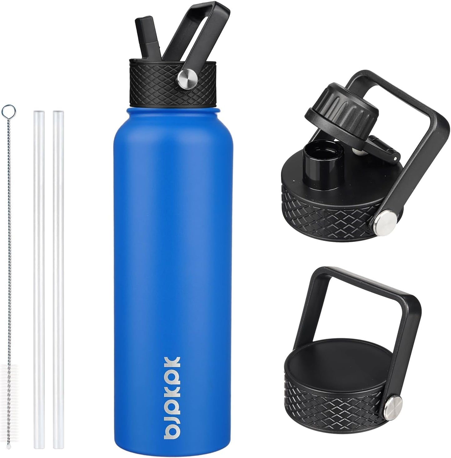 BJPKPK Insulated Water Bottles with Straw Lid, 40oz Stainless Steel Water Bottles with 3 Lids, BPA Free Leakproof Thermo, Tumblers, Cups for Sports, Gym- Midnight - Colors B