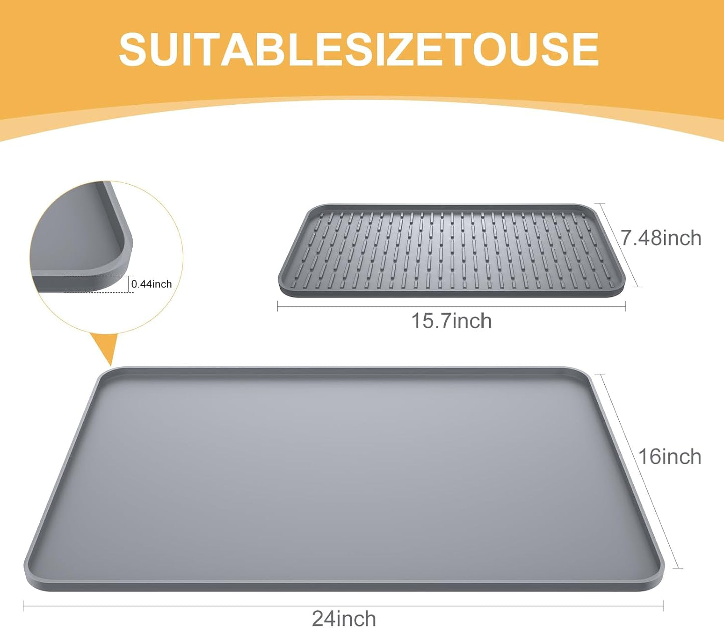 Silicone Coffee Mat, 24''x16'' Bar Mat with Detachable Dish Drying Mat - Fits Under Coffee Maker & Dish Rack