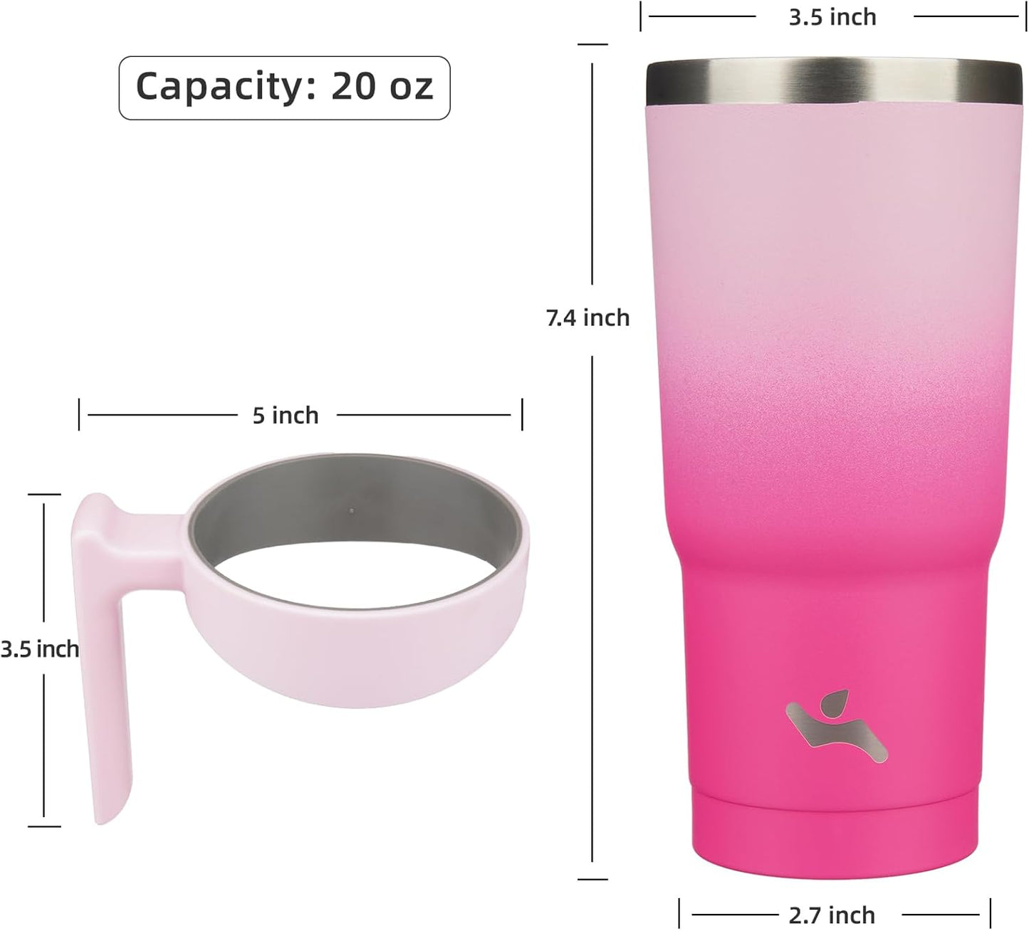 Konokyo 20 oz Tumbler with Handle and 2 Straw 2 Lid, Insulated Water Bottle Stainless Steel Vacuum Cup Reusable Travel Mug,Black