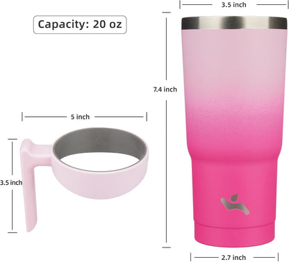 Konokyo 20 oz Tumbler with Handle and 2 Straw 2 Lid, Insulated Water Bottle Stainless Steel Vacuum Cup Reusable Travel Mug,Black