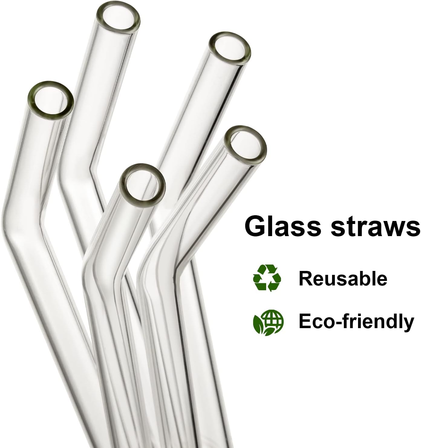 Reusable Glass Straws Shatter Resistant Clear, Skinny Glass Straw Bent Thin for 16 oz Cups Tumblers 9 inch 8mm