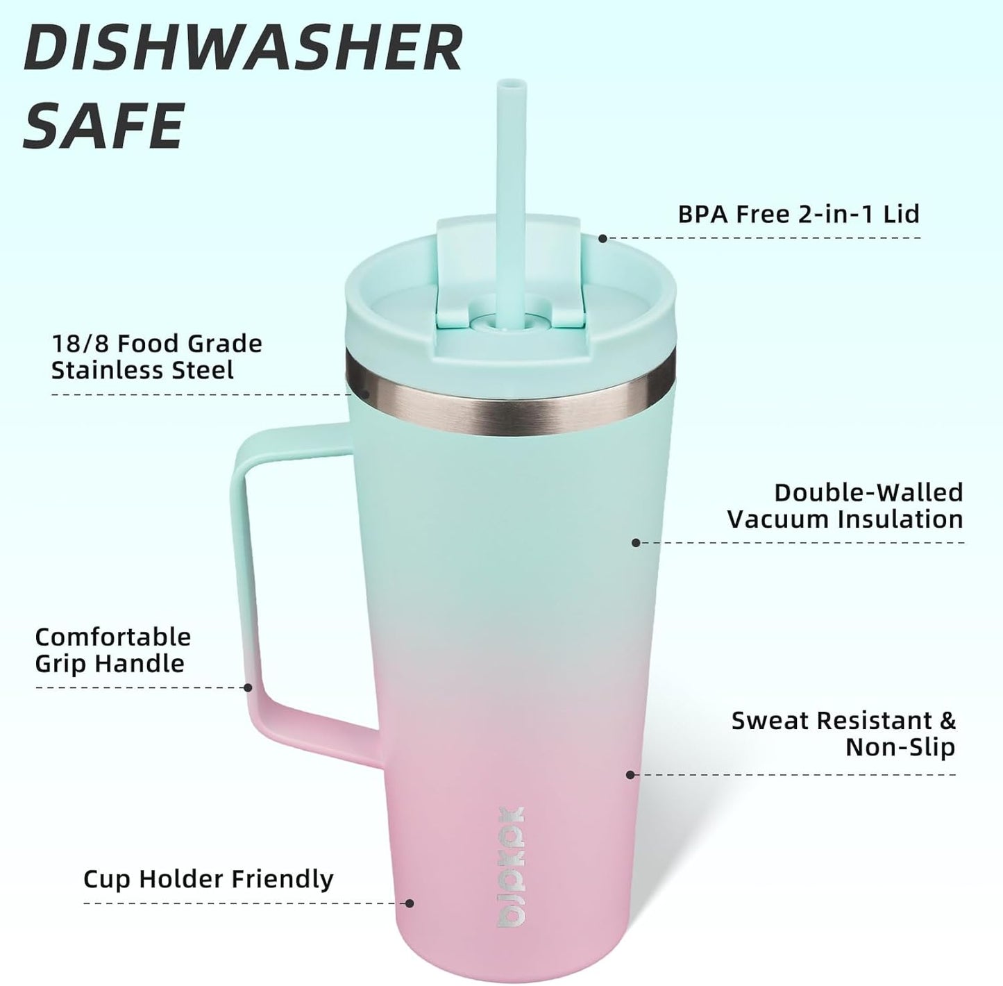 BJPKPK Insulated Tumbler with Handle, 18oz Insulated Tumblers with Lid and Straw, Stainless Steel Metal Water Bottles, Coffee Travel Mugs, Cups, Marshmallow