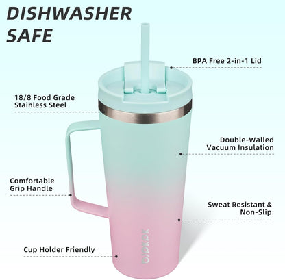 BJPKPK Insulated Tumbler with Handle, 18oz Insulated Tumblers with Lid and Straw, Stainless Steel Metal Water Bottles, Coffee Travel Mugs, Cups, Marshmallow