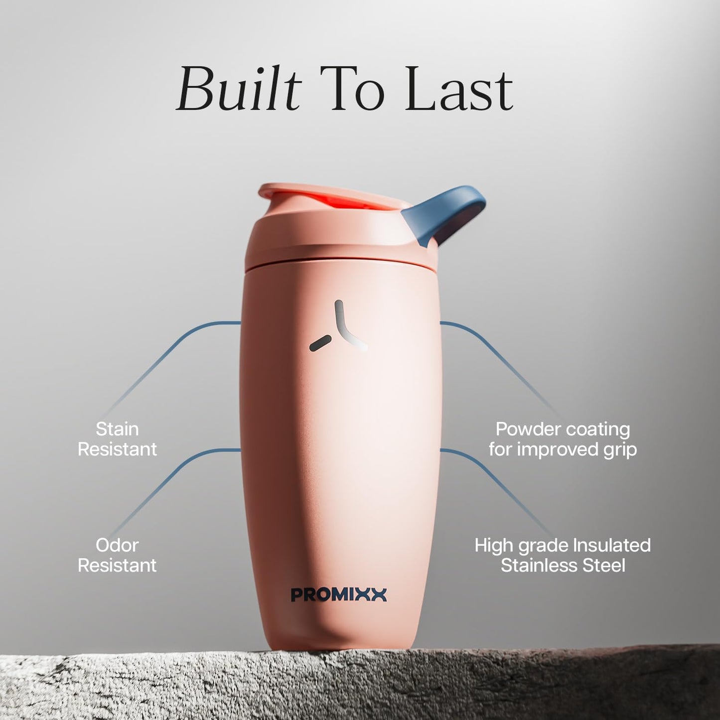 Promixx Pursuit Insulated Shaker Bottle – 18oz Double-Wall Stainless Steel Protein Mixer with Snap-Fit Agitator for Smooth Ice-Cold Shakes – Leak-Proof Gym Shaker Cup for Fitness – Midnight Blue
