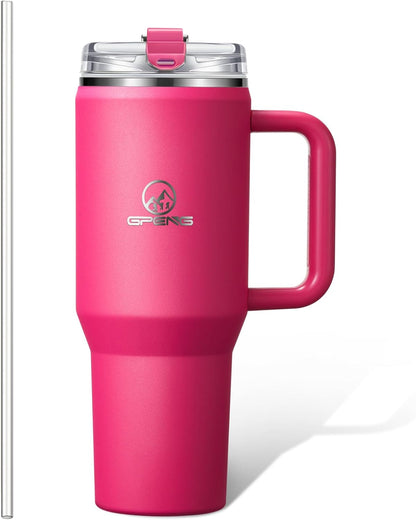 Gpeng 30/40/50 oz Tumbler with Handle, Water Bottles with Straw Lid, Insulated Stainless Steel Travel Mug Cup Holder Friendly, Keep Drinks Cold or Hot for Hours (LightGrey, 50 oz)