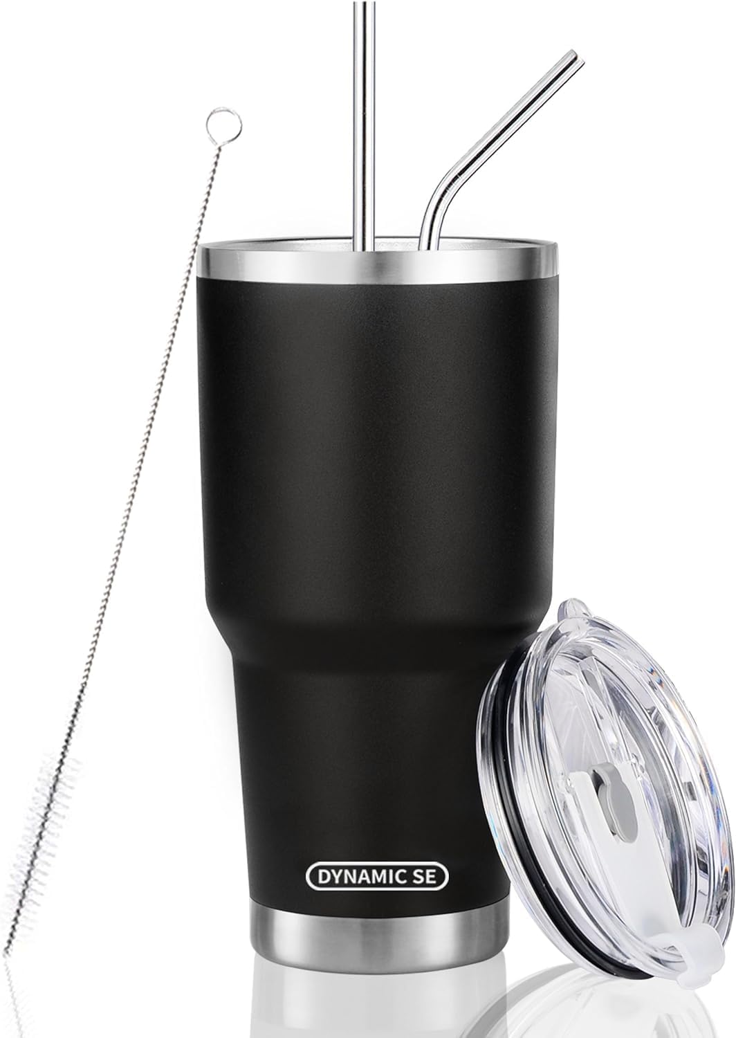 D·S 30oz Blue Tumbler Stainless Steel Double Wall Vacuum Insulated Mug with Straw and Lid, Cleaning Brush for Cold and Hot Beverages