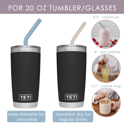 4-Size Reusable Silicone Straws with Travel Keychain Cases-Portable Collapsible For Cruise Ships, Short-Long Size For 4-20 oz Tumblers,Kids Toddlers Adults, Standard&Wide For Regular Liquid&Smoothie