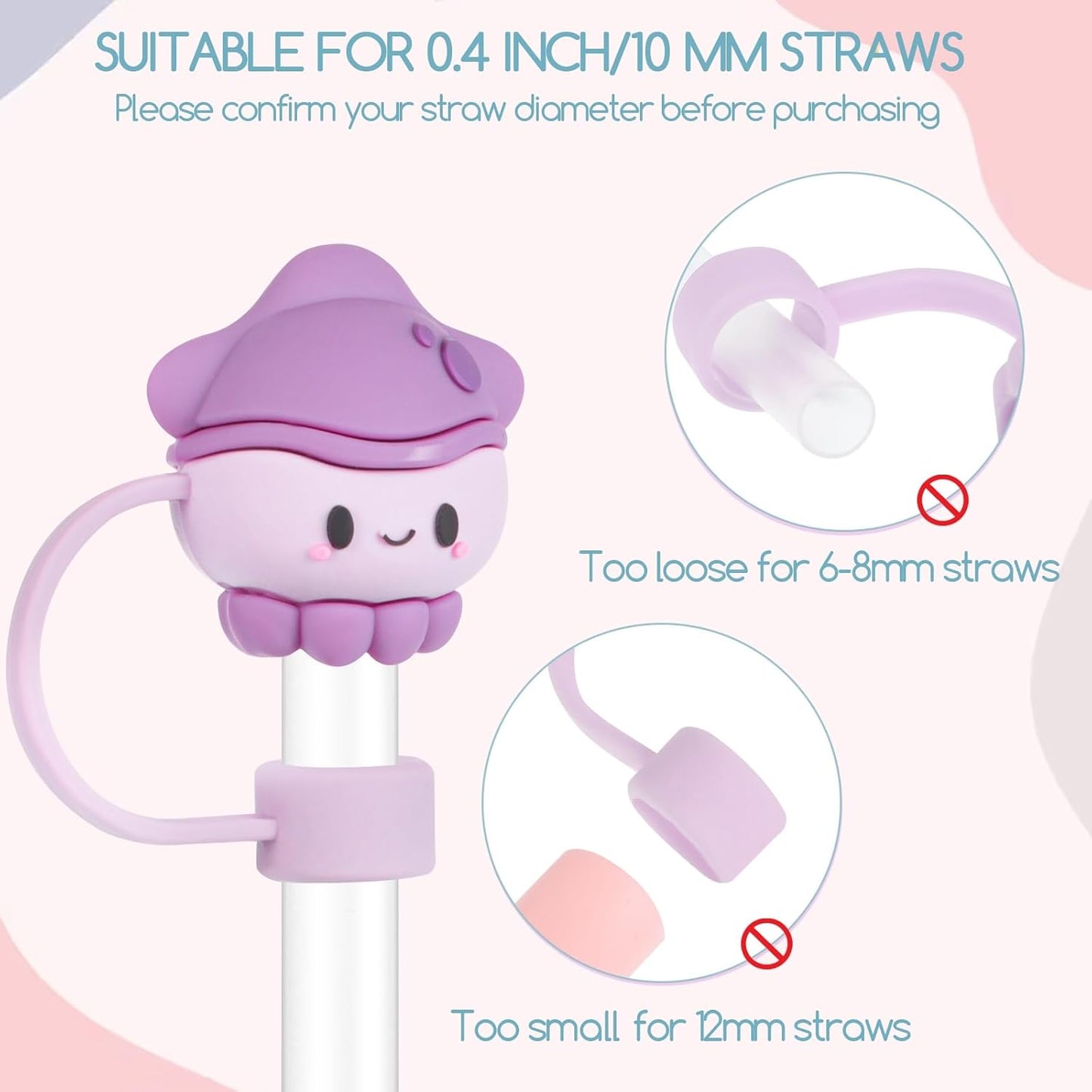 8 Pcs Animal Straw Cover Cap, Silicone Straw Topper for Stanley 30&40 Oz Tumbler Cute Straws Cap in Various Shapes, Straws Covers for 0.4 Inch/10 mm Tips Gifts for Women Girls Teens
