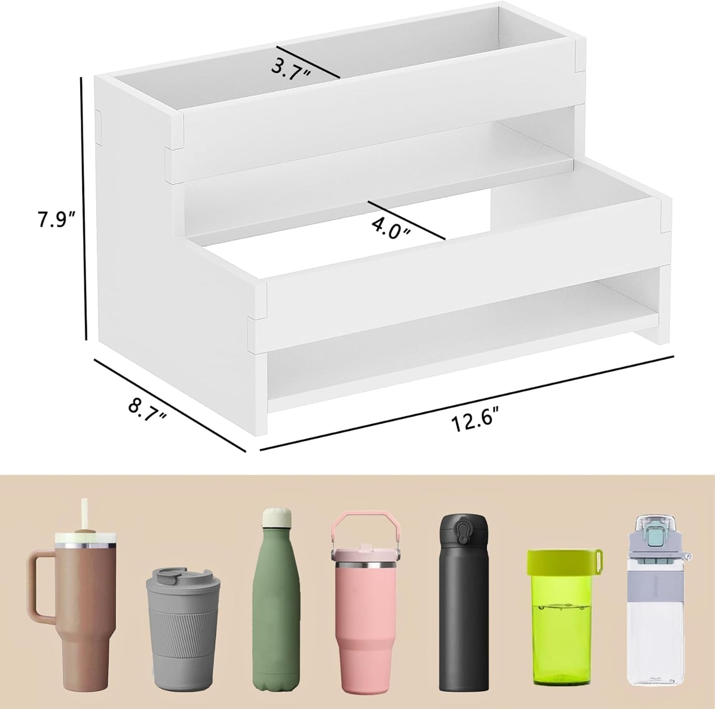 Water Bottle Organizer, 2-Tier 15.7" W Tumbler Holder for 8 Cups, Pantry Kitchen Storage Rack for Wine Bottles Countertop Cabinet
