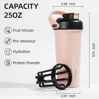 BJPKPK 25 oz Insulated Protein Shaker Bottle with Handle, Stainless Steel Tumbler for Protein Mixes,BPA Free Metal Shaker Cup for Gym Workout,White and Grey