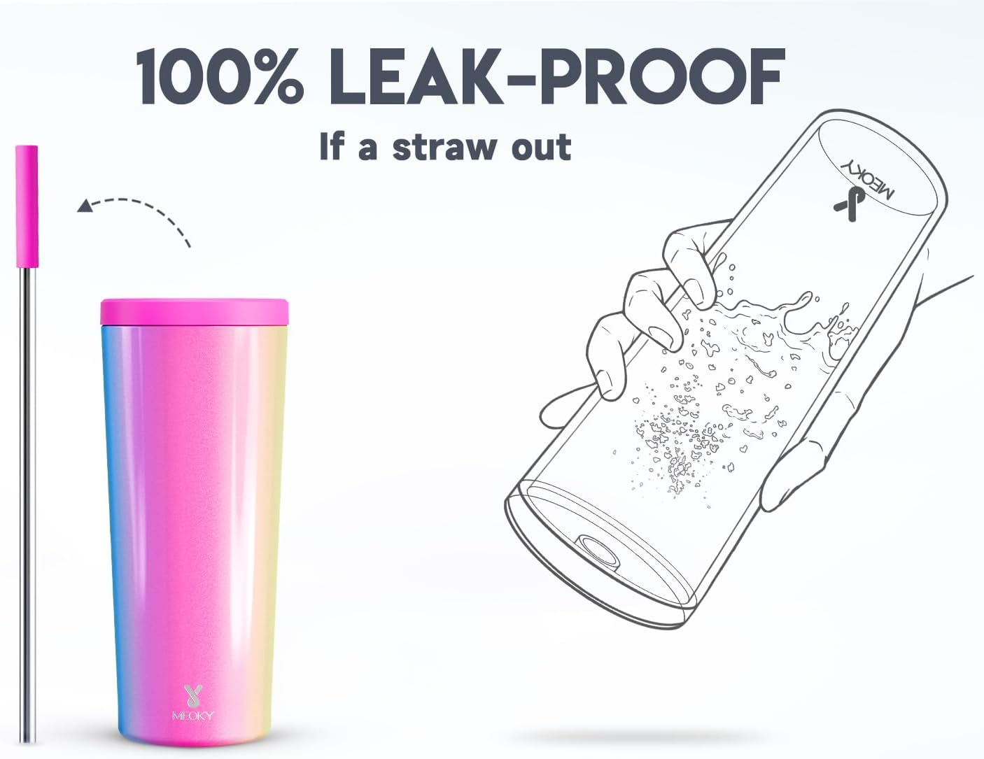 Meoky 24 oz Insulated Tumbler with Lid and Straw, Stainless Steel Vacuum Insulated Tumbler, Keeps Cold for 24 Hours, 100% Leak Proof, Fits in Car Cup Holder (Night)