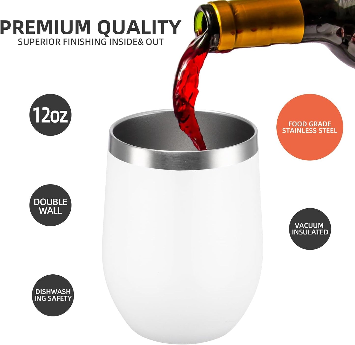 12 oz Insulated Wine Tumbler with Lid and Straw,Stainless Steel Stemless Wine Tumbler Glasses Double Wall Vacuum Wine Cups Tumbler for Coffee,Champaign,Cocktail,Office（Silver,1）