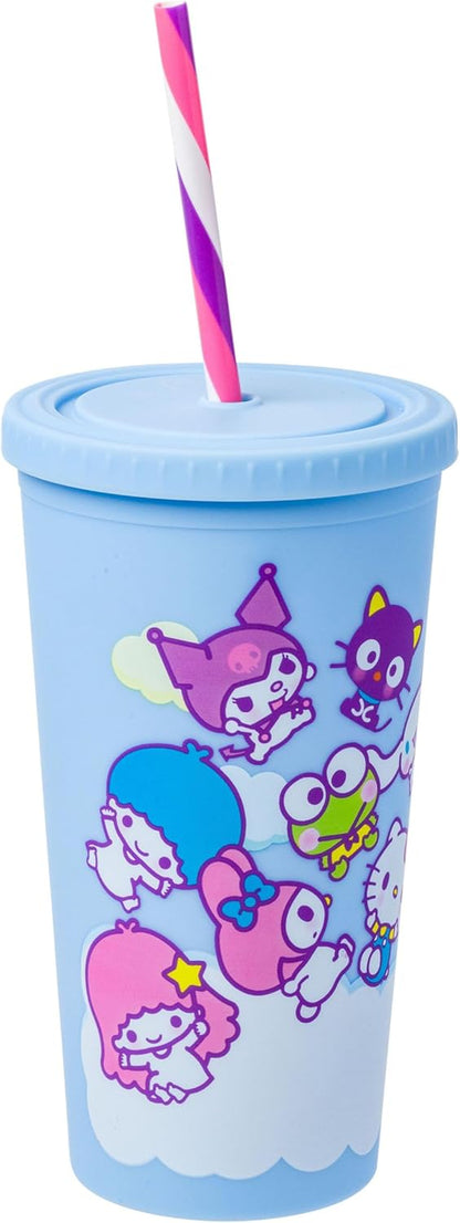 Silver Buffalo Sanrio Hello Kitty Milk Carton Pattern Plastic Boba Tumbler w Lid and Wide Straw, 24 Ounces