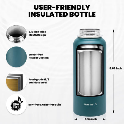 RAYMYLO One Gallon Water Bottle Insulated, Triple Walled Vacuum Stainless Steel (Cold for 48 Hrs), Leak Proof & Non-BPA, Large Water Flask Jug with Paracord Handle & Straw Spout Lids