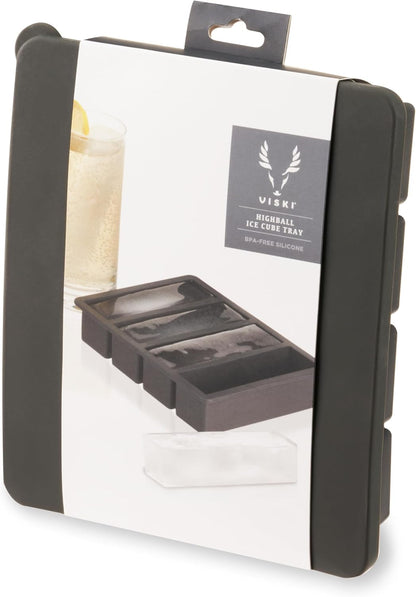 Viski Highball Ice Cube Tray with Lid, Silicone Mold for Easy Release, Makes 4 Elongated Ice Cubes for Highball Cocktails, Vodka Soda, Rum Punch, Bar Cart, Home Bar, Man Cave Gifts, Set of 1, Gray
