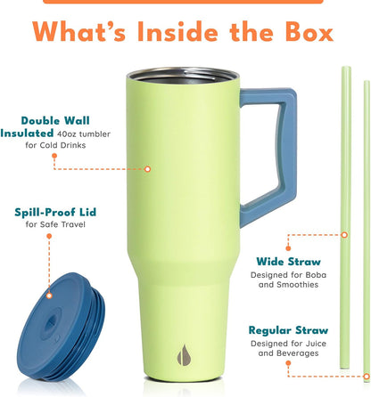 Elemental 32 oz 100% Leak Proof Tumbler with Handle & Straw - Stainless Steel Double Wall Insulated Tumbler for Hot and Cold Beverages - Travel Coffee Mug with Sip & Straw Lid - White - Colors A