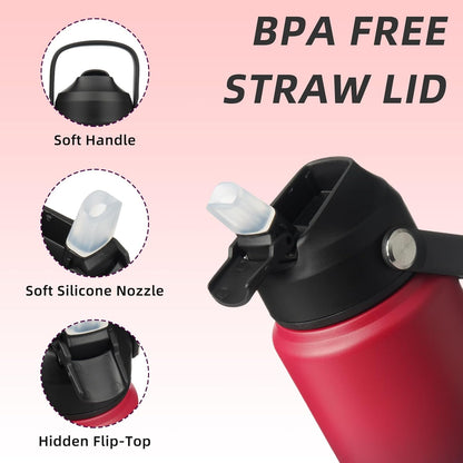 BJPKPK Insulated Water Bottle with Straw Lid, 18oz Thermo Water Bottles with Soft Nozzle, Flex Handle & Non-slip Boot, BPA Free Leak Proof Stainless Steel Metal Thermo, Tumblers, Cups,Sea Salt