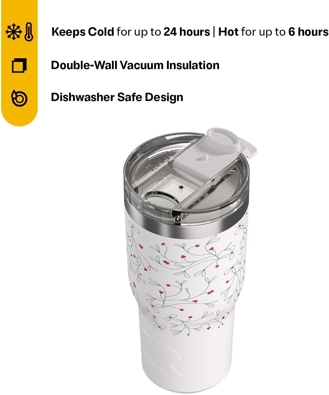 RTIC 20oz Essential Tumbler with Lid, Ceramic Lined, Insulated, Stainless Steel, Metal, Double Wall Vacuum-Insulation, Travel Cup for Iced Coffee, Tea, Hot and Cold Drink, Graphite