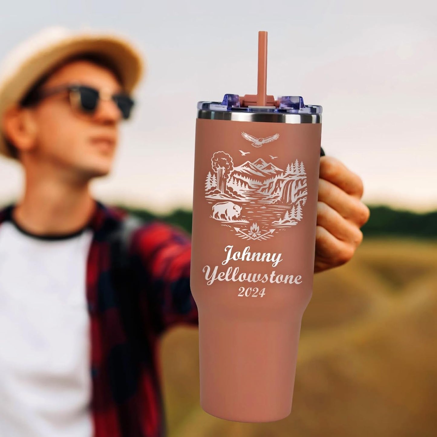 Personalized Vacation Tumbler 40 oz – Engraved Tumbler, With Handle, 2 Straws, Brush and Pad, for Family Vacation, Girls Trip & Cruise, Beach & Road Trip Cup, Durable Powder Coated, Made in USA