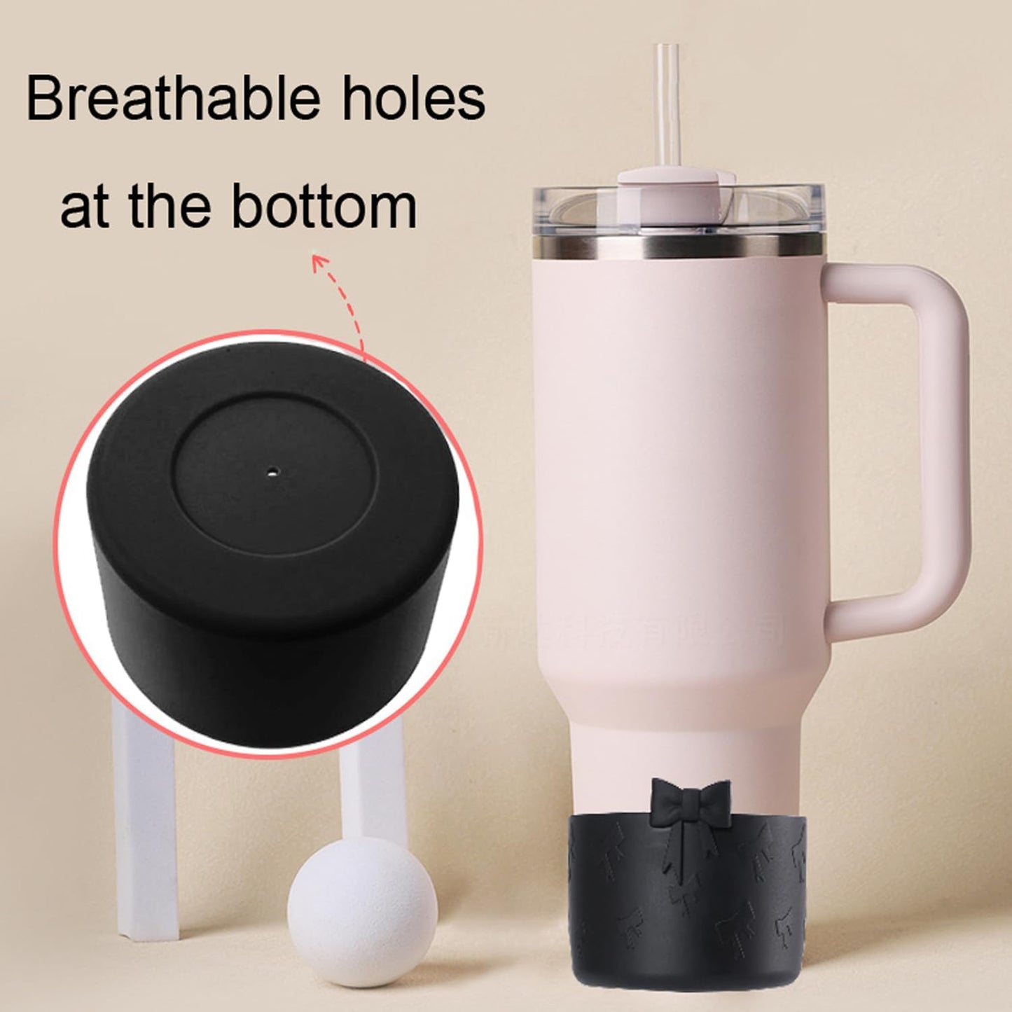 1Pcs Black Bow Protective Cup Boot for 20 30 40oz Stanley Bumper, Silicone Tumbler Bottom Sleeve Cover Accessories for Women