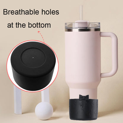 1Pcs Black Bow Protective Cup Boot for 20 30 40oz Stanley Bumper, Silicone Tumbler Bottom Sleeve Cover Accessories for Women