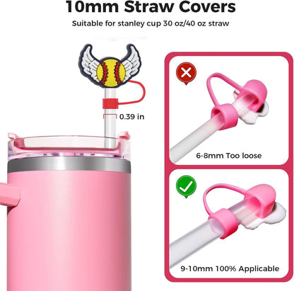 6PCS Pink Black Girl Straw Covers for Stanley Cup，Cute Silicone Straw Topper for 10mm Drinking Straw Tip Covers Stanley Cup Accessories