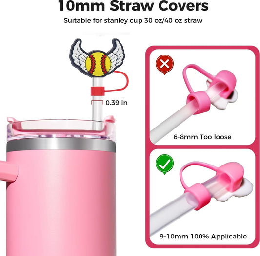 6PCS Pink Black Girl Straw Covers for Stanley Cup，Cute Silicone Straw Topper for 10mm Drinking Straw Tip Covers Stanley Cup Accessories