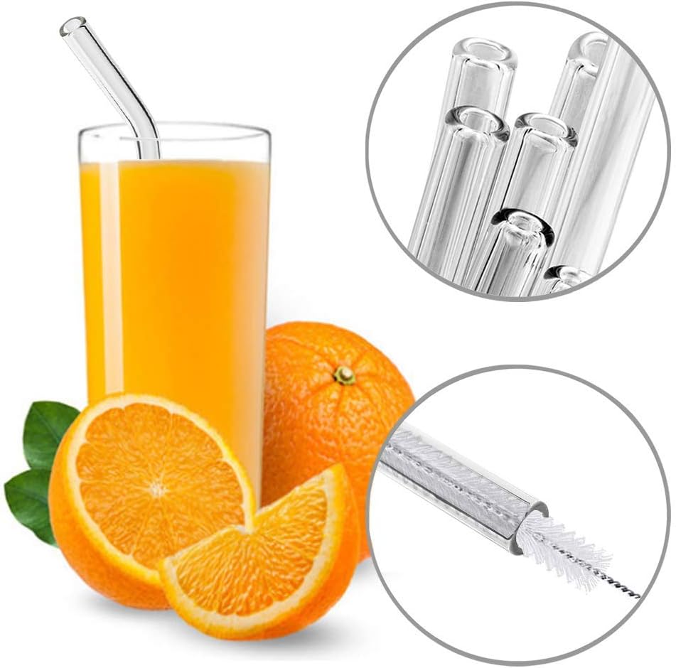 ANNVCHI 16 Pack Reusable Glass Straws,Set of 6 Straight and 6 Bent with 4 Cleaning Brush,Perfect for Smoothies,Tea, Juice, Milkshakes(8.5''x10 MM)