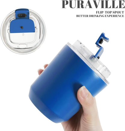 Puraville Insulated Tumblers with Lid, 14 oz Travel Coffee Mug Stainless Steel Vacuum Cup, Leak Proof Reusable Double Walled Coffee Tumbler for Iced and Hot Drinks, Cream