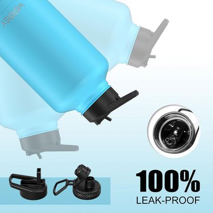 40oz Insulated Water Bottle (Cold for 48 Hrs),BPA Free&Leak Proof,Stainless Steel Water Flask,Water Jug with Straw Spout Lids for Gym,Hiking,Travel,Black Blue