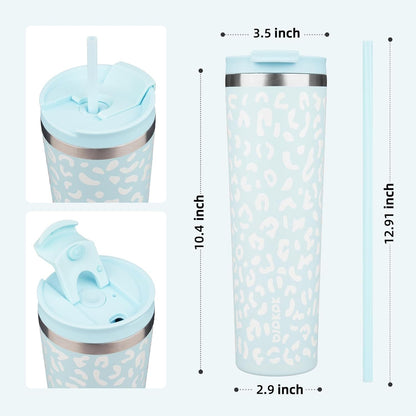 BJPKPK 4 Pack Tumbler with Lid and Straw,30oz Insulated Tumblers Bulk Reusable Travel Coffee Mug, Dishwasher Safe Double Wall Vacuum Insulated Cup Gift for Men Women,Light Blue Leopard