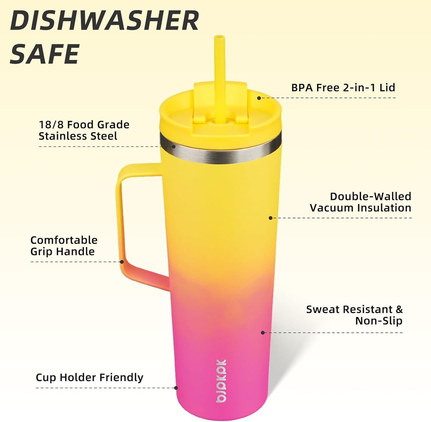 BJPKPK Insulated Tumbler with Handle, 18oz Insulated Tumblers with Lid and Straw, Stainless Steel Metal Water Bottles, Coffee Travel Mugs, Cups, Marshmallow