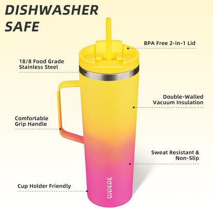 BJPKPK Insulated Tumbler with Handle, 18oz Insulated Tumblers with Lid and Straw, Stainless Steel Metal Water Bottles, Coffee Travel Mugs, Cups, Marshmallow
