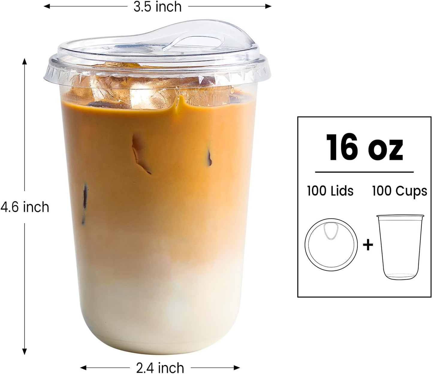 Round Bottom Clear Plastic Cups with Sip Lids, 50 Sets, 16 Oz Disposable Iced Coffee Cups with Strawless Lids To Go Cold Drink Cups for Smoothies, Juices, Party Catering