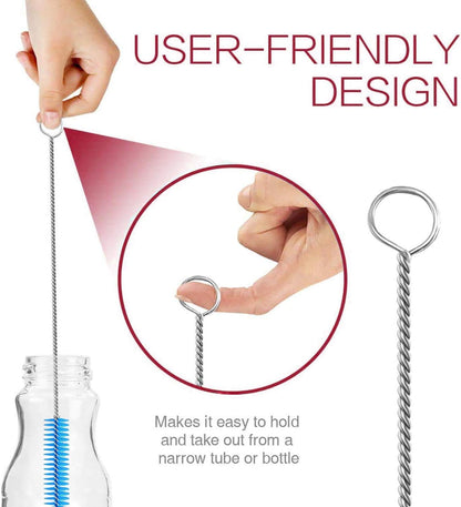 Long Straw Brush Cleaner (10 Pack), Flexible Nylon Tube Cleaning Brushes with 0.4" Bristles, Rust-Proof Stainless Steel Wire Washer for Reusable Tumblers, Sports Bottles & Pipes (10 Inch)