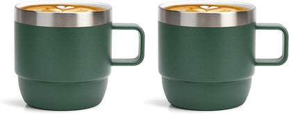 Zenbo 8 oz Stackable Espresso/Coffee Cups with Magnetic Lid, Ceramic-Lined 18/8 Stainless Steel Mini Tumblers, Double-Wall Vacuum Insulated & Dishwasher Safe for Travel & Office (Sage Green-2 Pack)