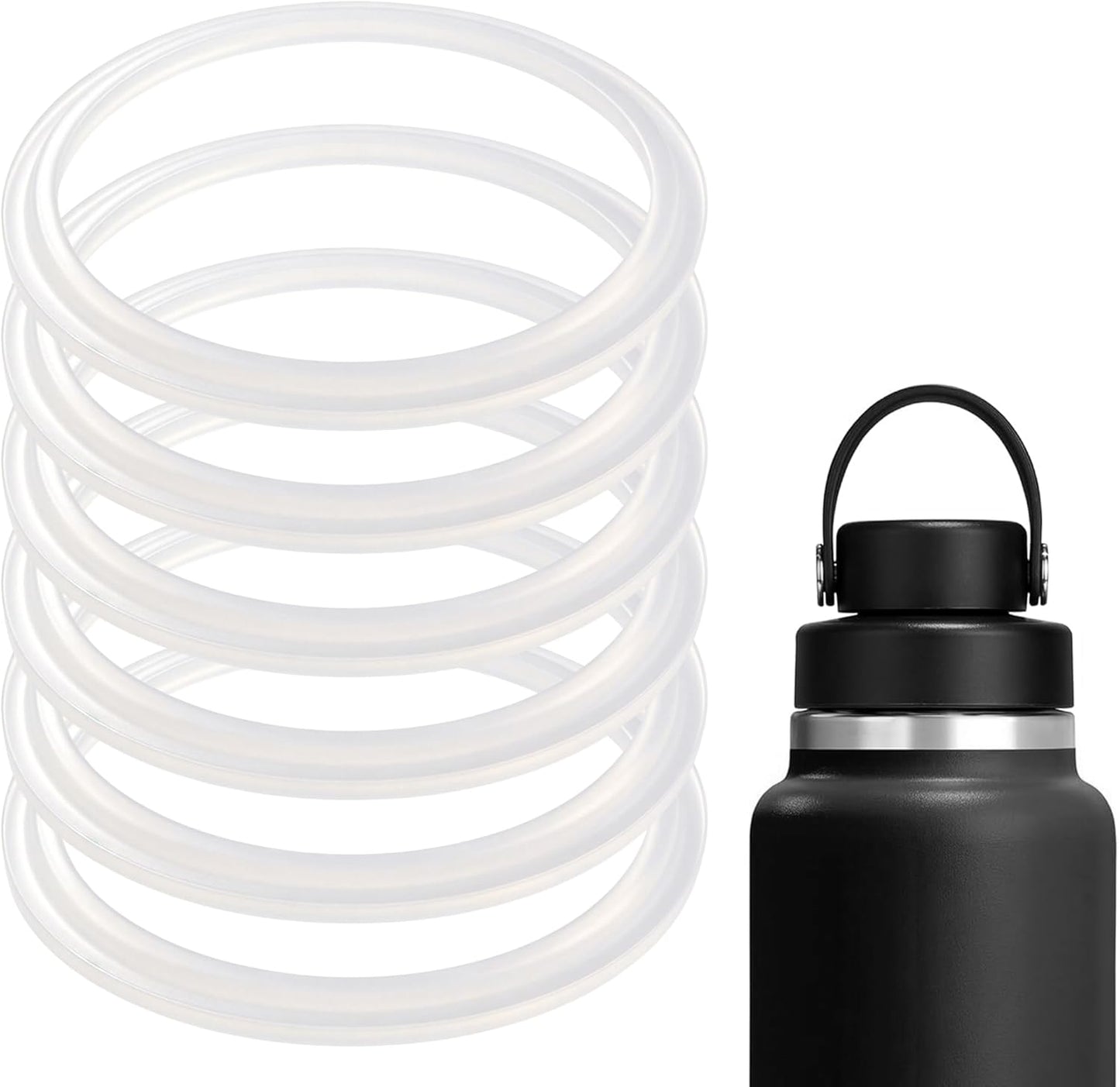 Rubber Gaskets Compatible with Hydro Flask Wide Mouth Lid Cap, Leak-Proof Silicone Seal O-Ring Parts, BPA-Free, 6 Pack