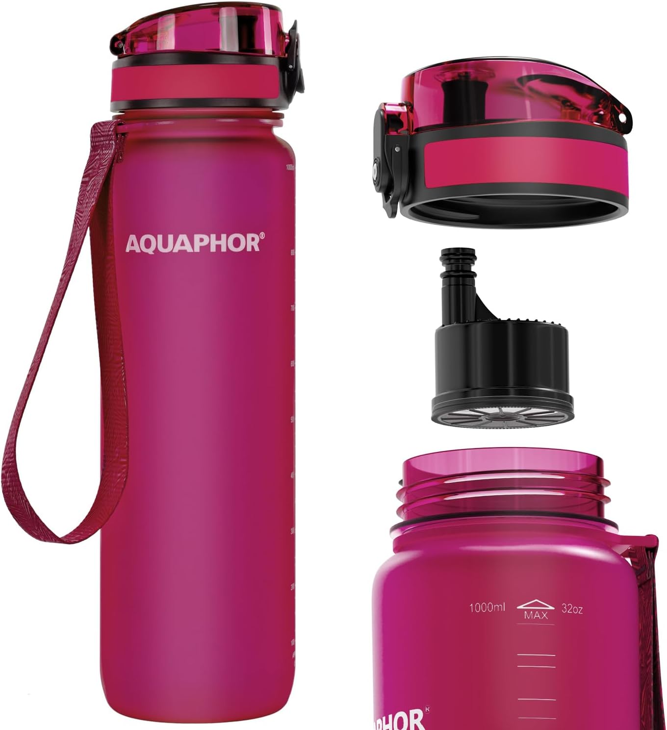 Nakii Filtered Water Bottle, Leakproof, BPA-Free, Motivational Markings, Travel, Everyday Use. 40-Gallon Filter, Replaces 300 Plastic Water Bottles. Includes 1 Filter, 22 FL Oz, Grey by Aquaphor