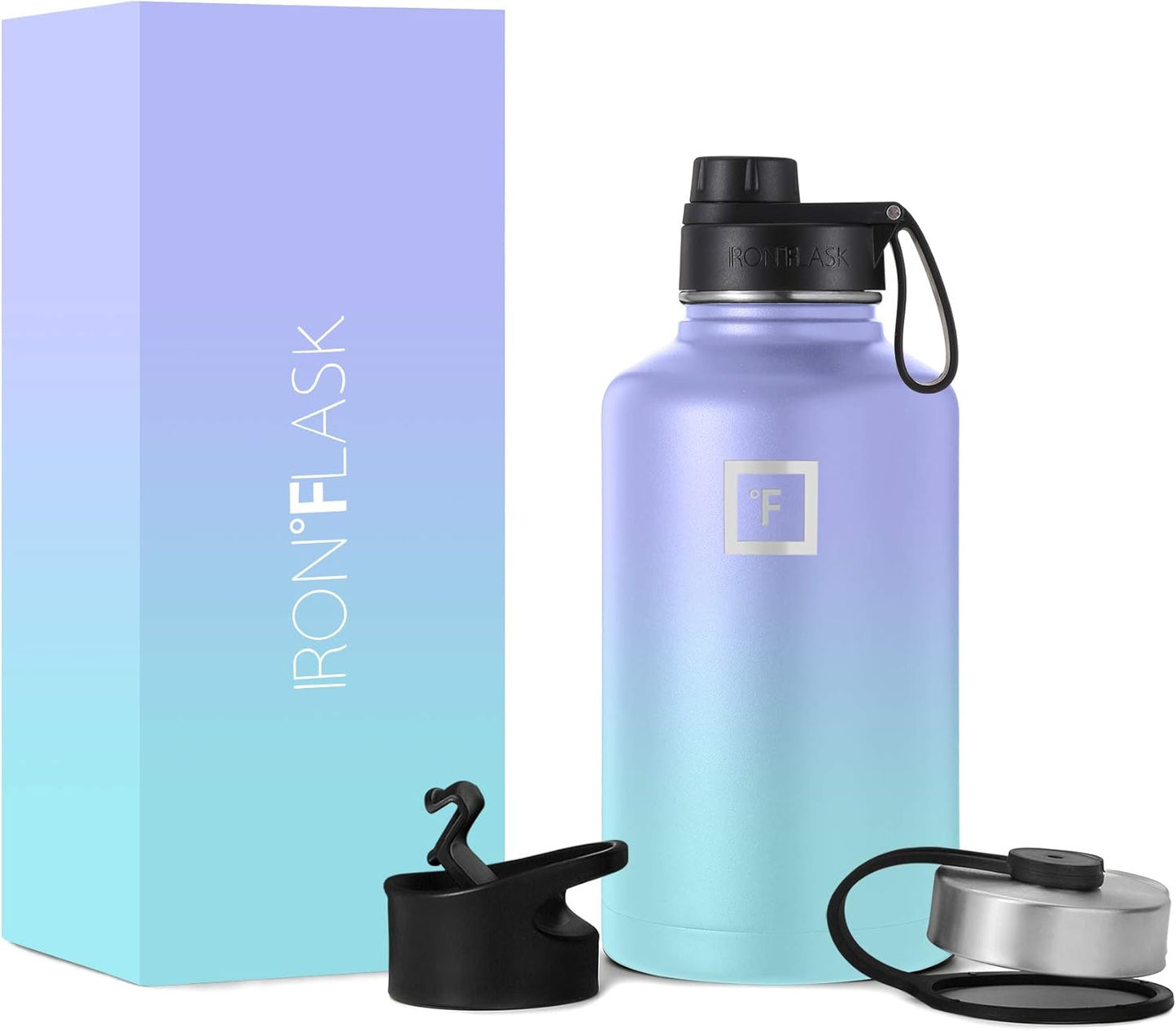 IRON °FLASK Camping & Hiking Hydration Flask with Straw, Wide Mouth Insulated Stainless Steel Sports Water Bottle - 40 oz Midnight Black